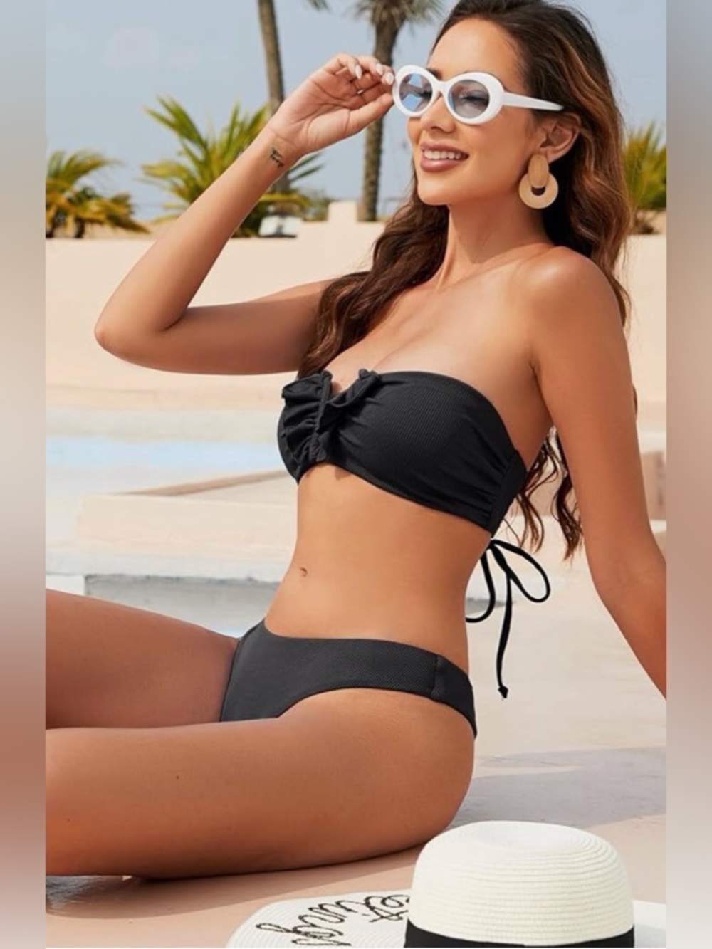 Zaful Black Ribbed Bandeau Bikini Set - Picture 9 of 10